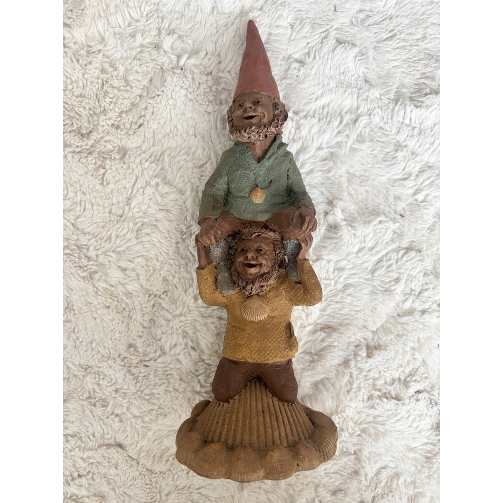 Tom Clark Caurn Studio "Tim and Randy" Gnome Figures Shell Base 1984 Signed